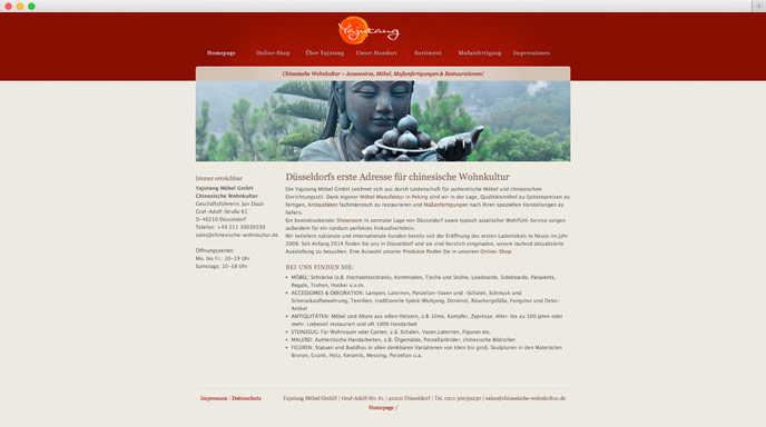 Homepage Realisierung durch pixel & prints für yajutang.de – Anbieter chinesischer Möbel und Accessoires in Düsseldorf