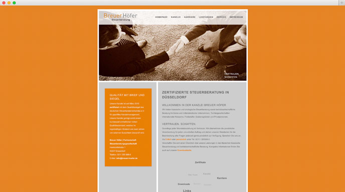 Homepage Entwicklung für die Steuerberatung Breuer + Höfer in Düsseldorf